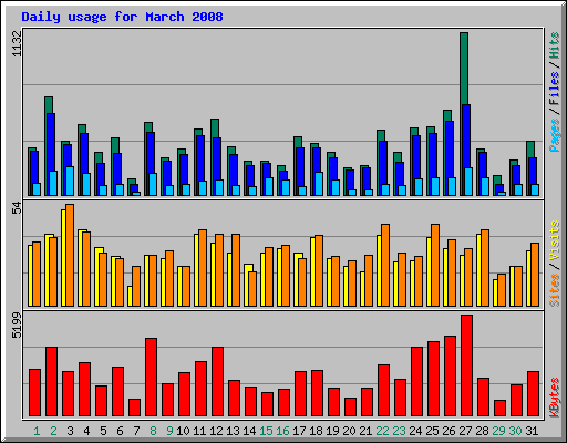 Daily usage for March 2008